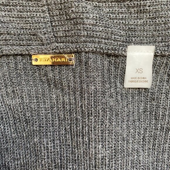 T Tahari Bnwot Ribbed Gray Open Cardigan New Front Pockets Cashmere - Picture 9 of 9